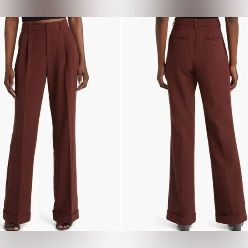 Paige Aracelli High Rise Cuffed Hem Pleated Trouser‎ Pants Size 2 Mahogany Brown